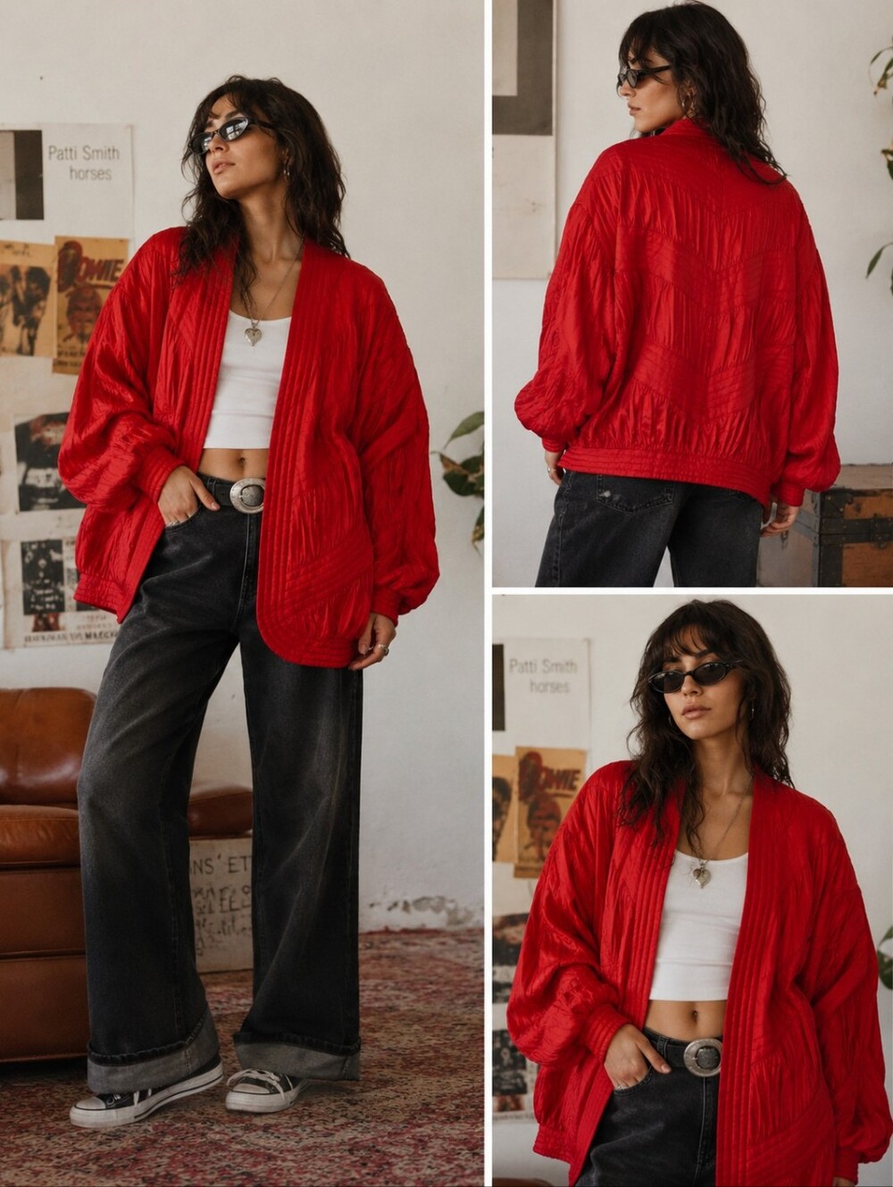 Vintage GDT Too 100% Silk Bomber Jacket Size L Red